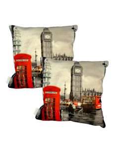 Kit 2 Capas de Almofada Cabines Telefonicas Londres 43x43cm Poliéster