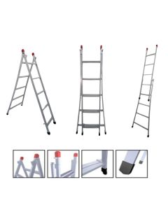 Escada Extensiva 3 em 1 Aço 5x8 Degraus 2,40m Cinza 120kg - nv205p