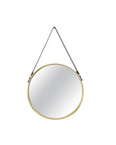 Espelho Redondo c/ Alça Couro Decorativo Dourado 45cm 