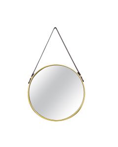Espelho Redondo c/ Alça Couro Decorativo Dourado 36cm 