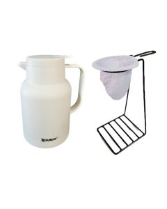 Kit Garrafa Térmica 1L Branca Veneza com Mariquinha e Coador de Café