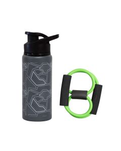 Kit Garrafa de água Alumínio 600ml Cinza + Expansor Elástico Verde