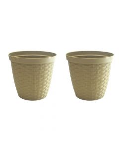 Kit 2 Vasos Cachepo Rattan 20x18cm 3,8L Cinza Taupe CR20CT