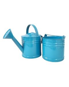 Kit Mini Balde e Regador Para Decoração Multiuso Galvanizado 3L Azul