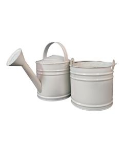 Kit Mini Balde e Regador Para Decoração Multiuso Galvanizado 3L Branco