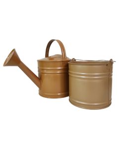 Kit Mini Balde e Regador Para Decoração Multiuso Galvanizado 3L Marrom Terra