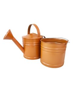 Kit Mini Balde e Regador Para Decoração Multiuso Galvanizado 3L Marrom