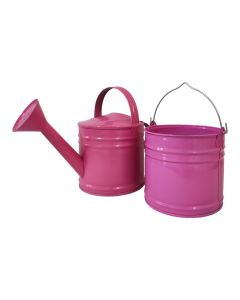 Kit Mini Balde e Regador Para Decoração Multiuso Galvanizado 3L Rosa