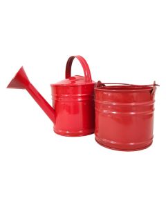 Kit Mini Balde e Regador Para Decoração Multiuso Galvanizado 3L Red