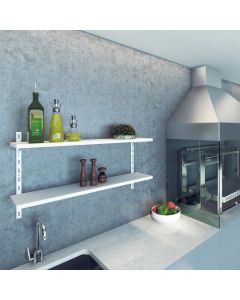 Kit Combo 2 Prateleiras 20x60cm MDP com 2 Trilhos e 2 Suportes Aço Branco - Combo-PB-2060-BR