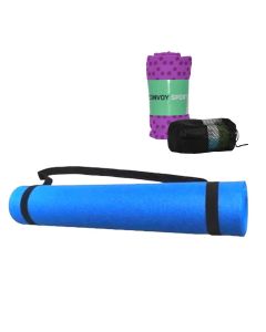 Kit Tapete Yoga Exercícios Azul 5mm + Toalha Microfibra Yins