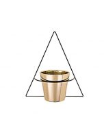 Kit Vaso Cerâmico e Suporte Parede triângulo Metal Dourado G