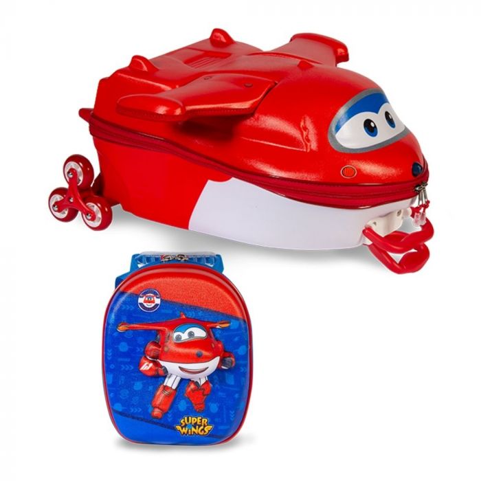 Kit Mochila 3D Infantil com 3 Rodinhas e Lancheira New Super Wings