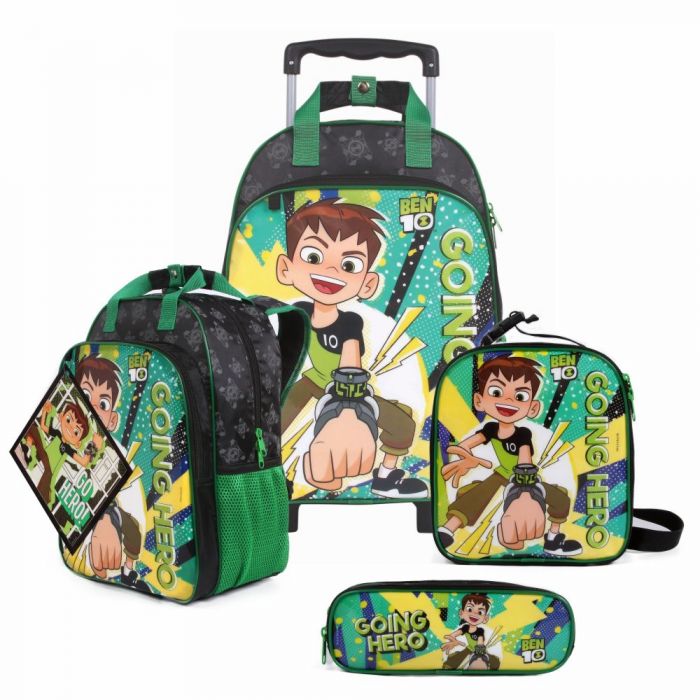 Super Kit Ben 10 Mochilete c rodinhas Mochila G lancheira e